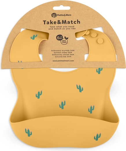 Petite&Mars silikonski slinček Take&Match oker kaktusi 6m+