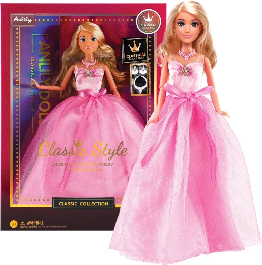 Modna punčka v večerni obleki – dolga rožnata