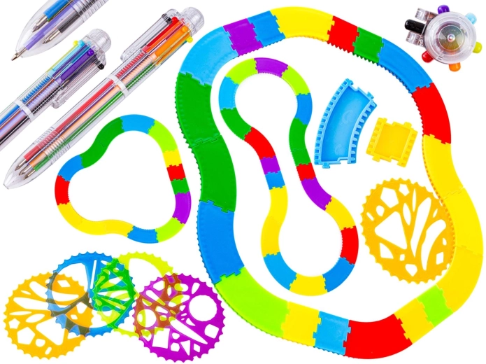 Spirograph – drawing set with a modular track, templates and a multicolor pen