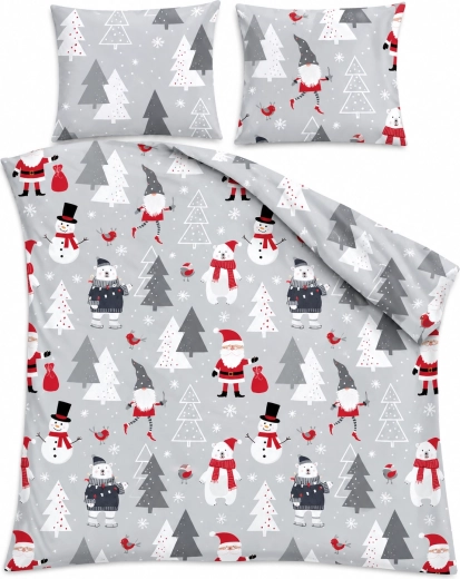 SCANDIC Cotton Bedding with Snowmen and Bears, Grey, 140 × 200 cm