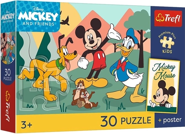 Trefl Disney Mickey in prijatelji otroške sestavljanke 30 kosov + plakat