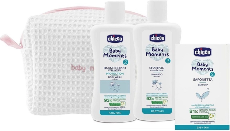 Chicco kozmetična torbica Baby Moments roza – darilni set za dojenčke