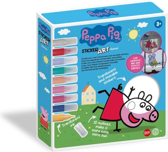 Ustvarjalni set okenskih nalepk in pobarvank Peppa Pig s prosojnimi barvami 25 × 26,5 × 5 cm