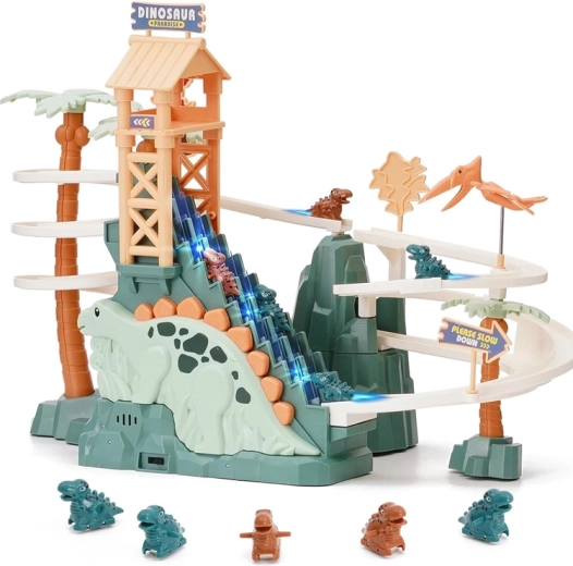 Interactive dinosaur track with slide, moving stairs, lights and music