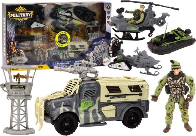 Vojaški komplet z bojnim vozilom in helikopterjem