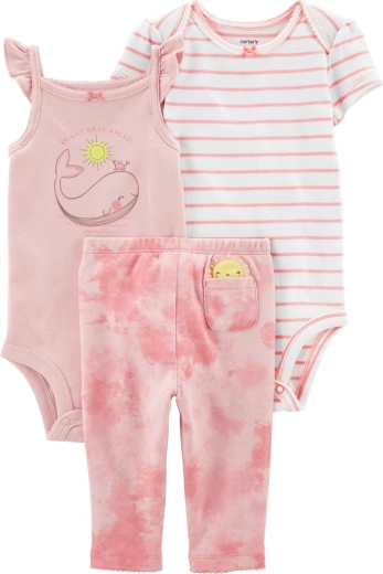 CARTER'S 3-delni set za deklice Pink Whale (legice + bodi s kratkimi rokavi + bodi brez rokavov) – NB/ vel. 56