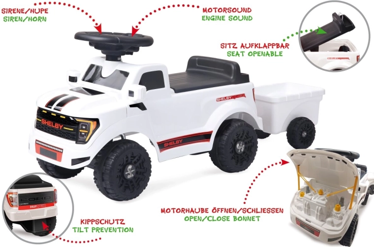 Otroški poganjalec JAMARA Shelby Ford F-150 Raptor z belo prikolico