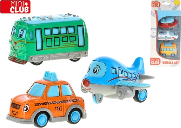 Mini Club komplet veselih vozil 7 cm – kovinski avtomobilčki na vzvratni pogon, 3 kosi