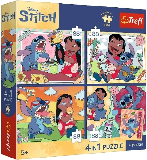 Premium otroške puzzle Stitch – 4×88 koščkov (vesoljski motiv)