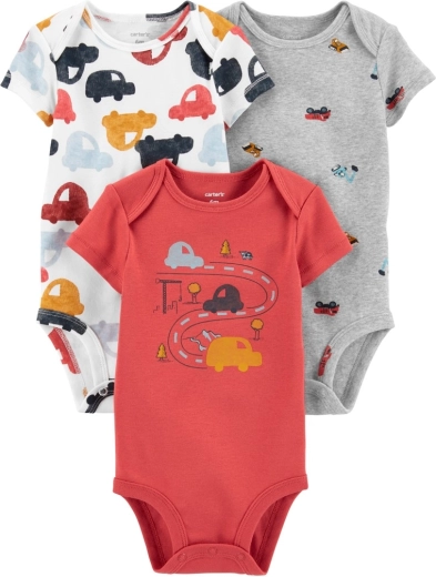 CARTER'S bodiji s kratkimi rokavi Cars za fantke 3 kosi – NB/vel. 56