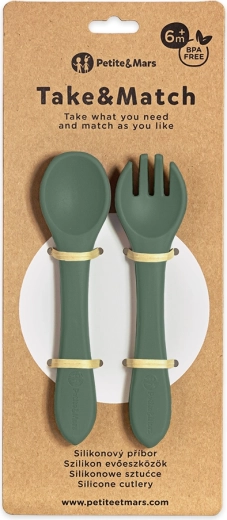 Petite&Mars silikonski pribor take&match misty green 6m+