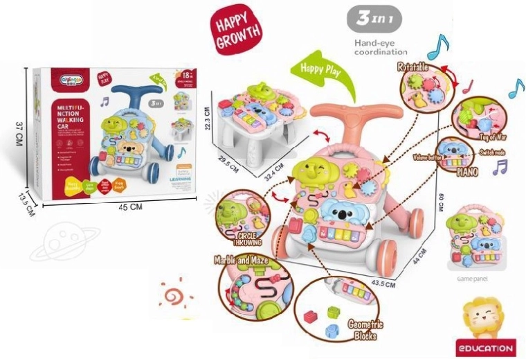Hodulja potisna in izobraževalna mizica 3 v 1