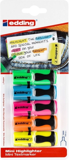 Set of Edding 7 mini highlighters in neon colors (5 pieces)