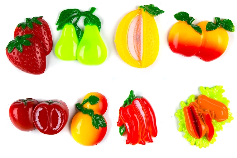 Magnetki APETIT – set 8 kosov, mešanica motivov sadja in zelenjave