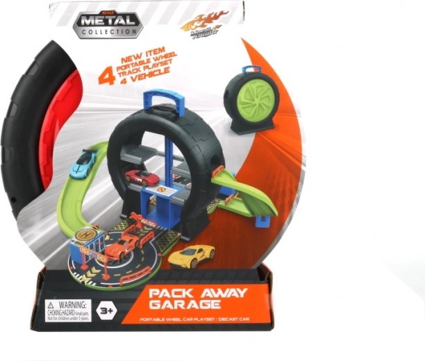 Igralni set v kovčku v obliki pnevmatike s 4 avtomobilčki