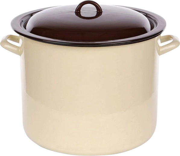 Silesia Rybnik emajliran lonec s pokrovom 16,6 l, kremne barve s temno notranjostjo, 30 cm