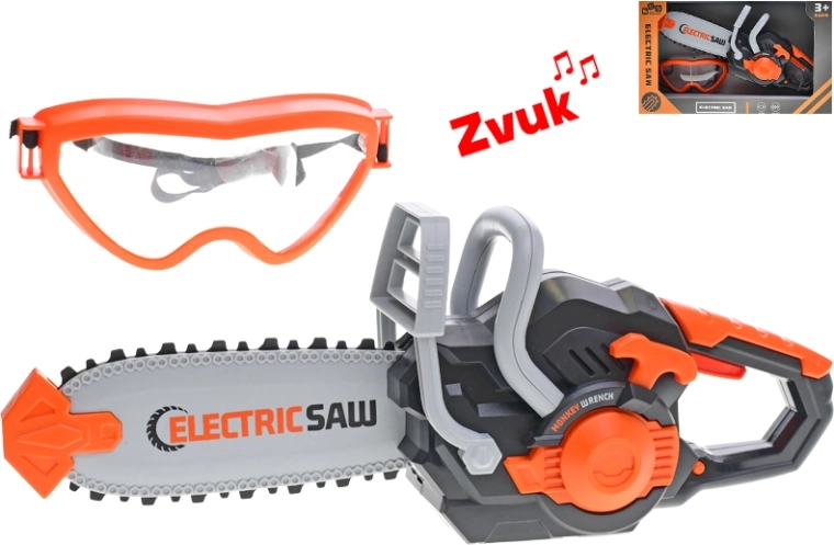 Otroška električna motorna žaga z zaščitnimi očali, 34 cm