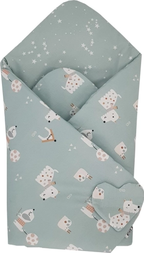 EKO dvostranska bombažna povijalna odejica Dogs & Stars mint 75 × 75 cm