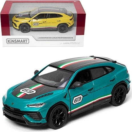 Kovinski model Lamborghini Urus Performante v dirkaškem dizajnu