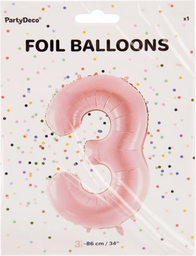 Folijski balon številka 3 rožnat 86 cm
