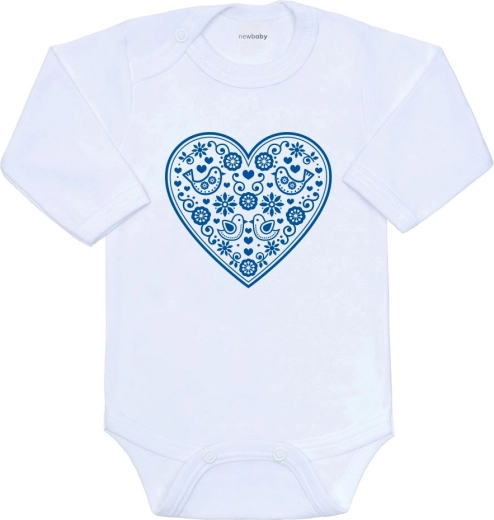 Otroški bodi New Baby s folklornim potiskom modro srce, vel. 68