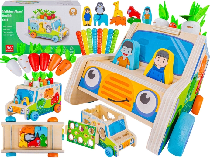 Wooden educational car sorter with magnetic worms and carrots