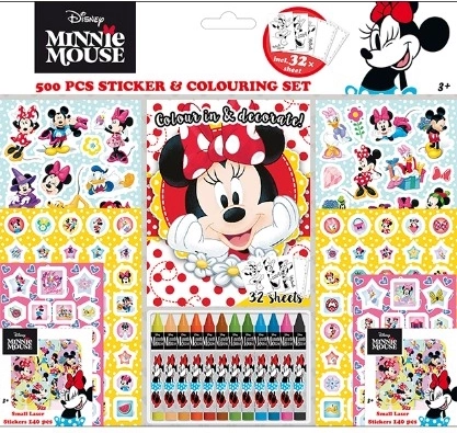 Komplet nalepk s pobarvankami in voščenkami Minnie – 500 kosov