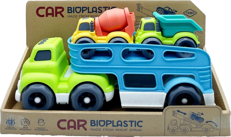 Bioplastični transportni tovornjak z 2 voziloma (mešalnik in prekucnik) 37 cm