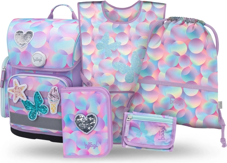 Baagl šolski set 5 kosov Ergo Candy – aktovka, peresnica, vrečka, predpasnik in denarnica