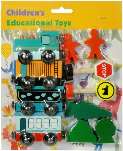Wooden Train Set with Carriages and Accessories