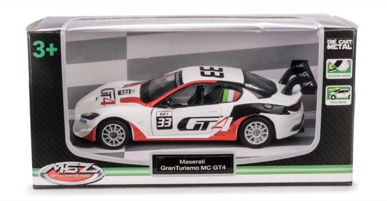 Model avtomobila Maserati GranTurismo MC GT4 1:43 s pull-back pogonom