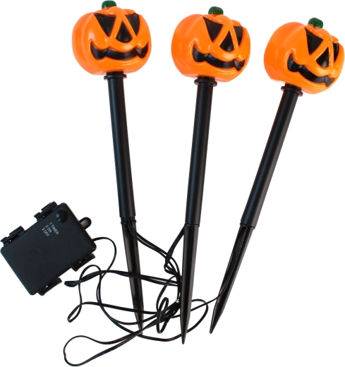 LED vrtni dekorativni količki buč Halloween, set 3 kos, 30 cm