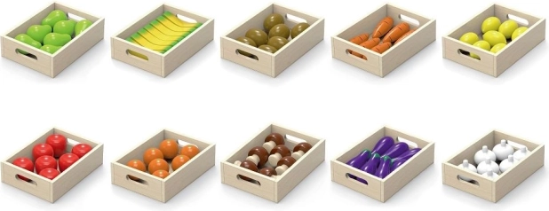Leseno sadje in zelenjava v škatlah Viga
