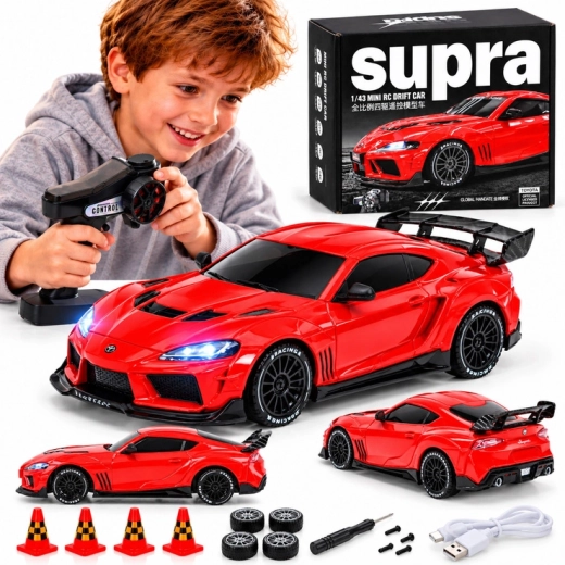 Remote-Controlled Toyota Supra Drift Car 1:43 4x4 with LED Lights