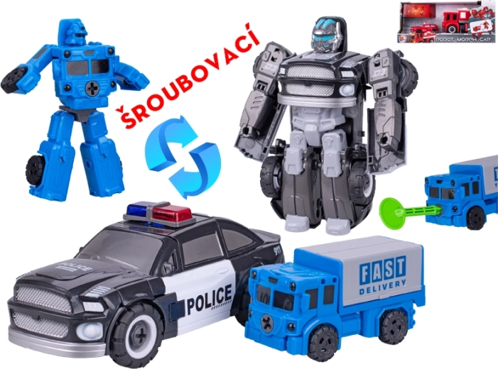 Transformacijski reševalni avtomobili v robote – policijski in gasilski, set 2 kos