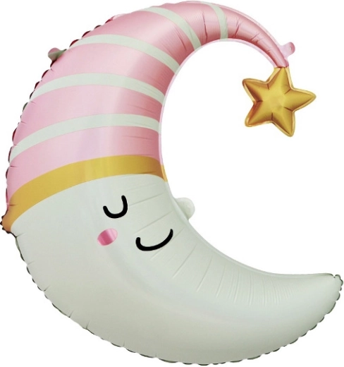Folijski balonček Luna z rožnato kapico 56 × 68 cm