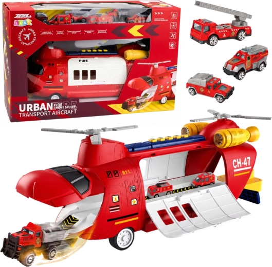 Gasilni transportni helikopter z vozili, lučmi in zvoki