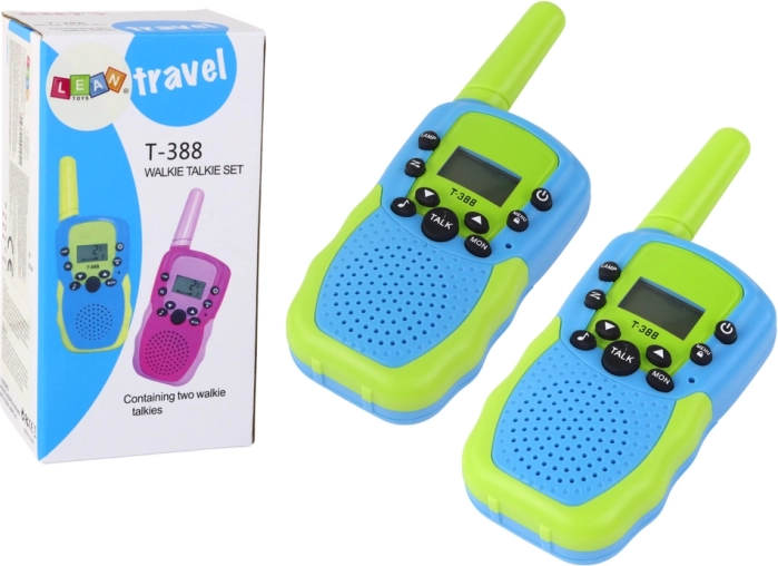 Kratkovalovni modro-zeleni walkie-talkie z dosegom 3 km za otroke