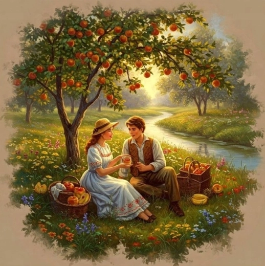 Norimpex diamond painting Picnic under the Apple Tree 30 × 40 cm