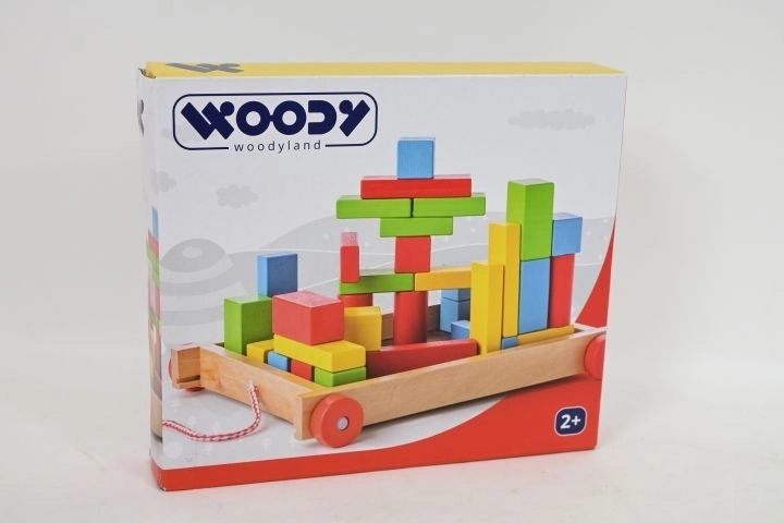 Woody lesen voziček na vlečenje s kockami, 34 delov