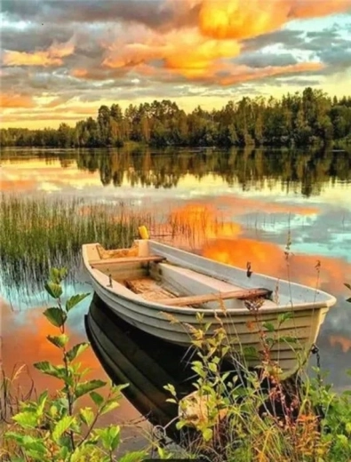 Diamantno slikanje čoln na jezeru 30 × 40 cm
