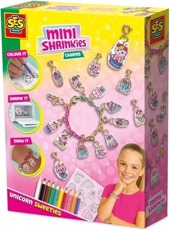 SES Creative Mini Shrinkies – samorogove sladkosti, ustvarjalni komplet za obeske in zapestnico