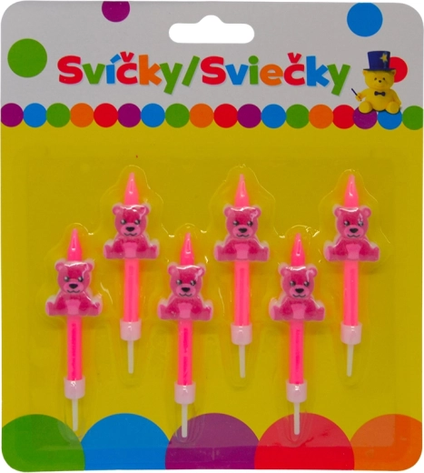 Rojstnodnevne svečke z rožnatim medvedkom na držalu, 6 kosov