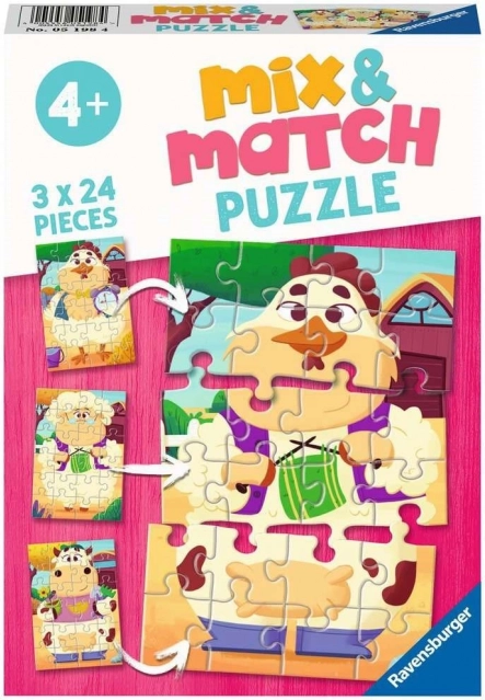 Ravensburger sestavljanka Mix & Match: moji prijatelji s kmetije 3×24 koščkov