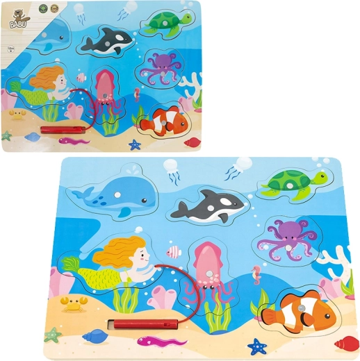 Babu lesene sestavljanke z magnetno palico morski svet