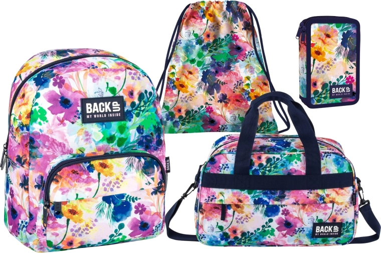 Discounted BackUP Spring Flowers school set 4-in-1 – backpack, filled pencil case, gym bag and sports bag