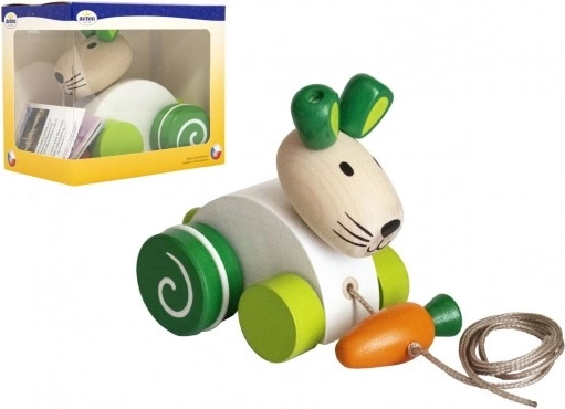 Leseni vlečni zajček s korenčkom za prve korake