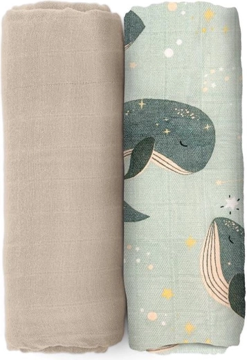 Petite&Mars bambusove muslinske odejice Misty whale song 120 × 120 cm (2 kos)