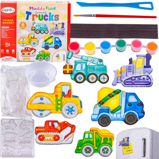 Creative kit for making plaster magnets – construction vehicles DIY