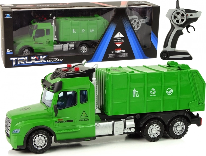 Zeleni daljinsko voden smetarski avto z osvetlitvijo in zvoki 2,4G